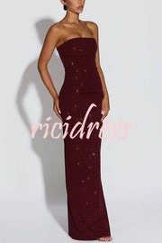 Pandra Glittery Crepe Fabric Off Shoulder Ruched Slit Cape Maxi Dress