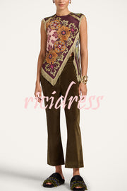 Stunning Floral Print Asymmetric Tassel Trim Scarf Top