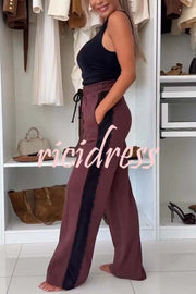 Fashion Lace Panel Long-sleeved Crop Top and Elastic Waist Tie Pocket Casual Pants Set