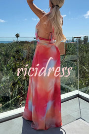 Sexy Sleeveless Backless Halter Neck Lace Up Maxi Dress