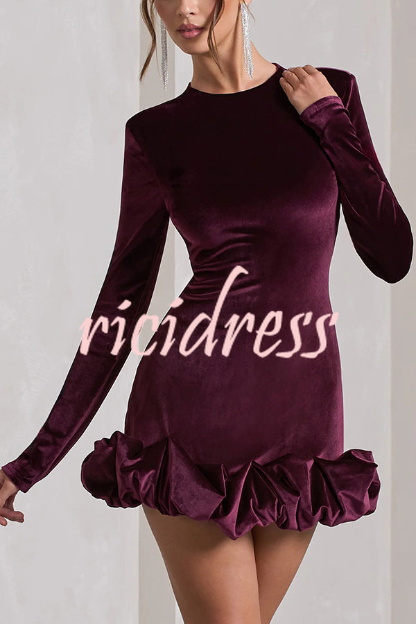 Solid Color Velvet Slim-fit Long-sleeved Mini Dress