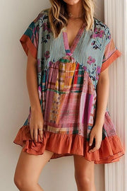 Bohemian Printed Casual Short Sleeve Ruffled Mini Dress