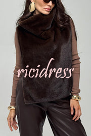 Warm and Stylish Shaggy Eco-fur Stand Collar Side Slit Vest