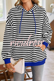 Striped Print Long Sleeve Pocket Loose Hoodie