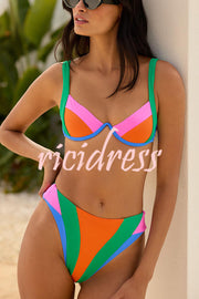 Bold Summer Colorblock High Rise Stretch Two-piece Bikini Swimsuit