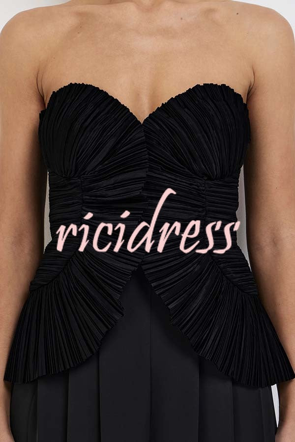 Show Exquisiteness Satin Pleated Heart-shaped Off Shoulder Halter Tank