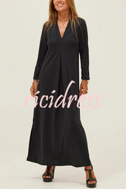 Solid Color V-neck Casual Slit Maxi Dress