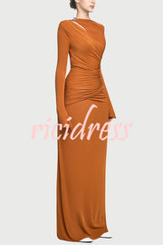 Stylish Long-sleeved Slim-fit Pleated Elegant Maxi Dress