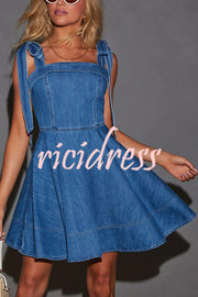 Stylish Lace-up Backless Stretch-fitting Denim Mini Dress