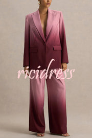 Enya Ombre Print Single Button Long Sleeve Lapel Loose Blazer