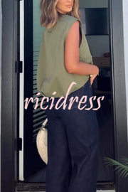 Fashion Zipper Sleeveless Pocket Loose Vest Jacket