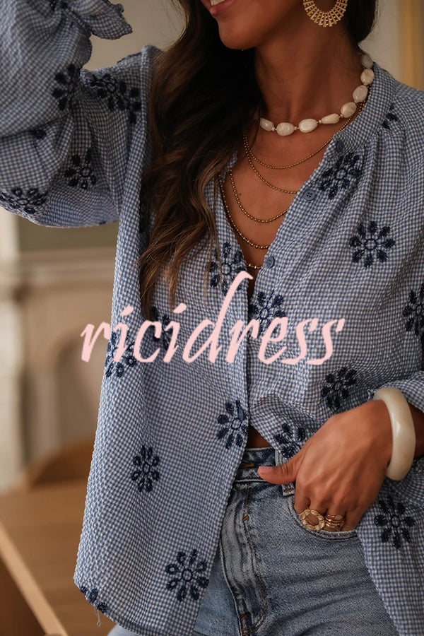 Fashionable Embroidered Floral Casual Long-Sleeved Loose Top