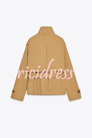 Chic Comfort Epaulettes Contrast Buttons Pocket Belt Cropped Trench Coat