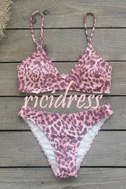 Leopard Print Sexy Stretch Two-piece Bikini Swimsuit