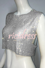 Sexy Metallic Rhinestone Backless Chain Vest