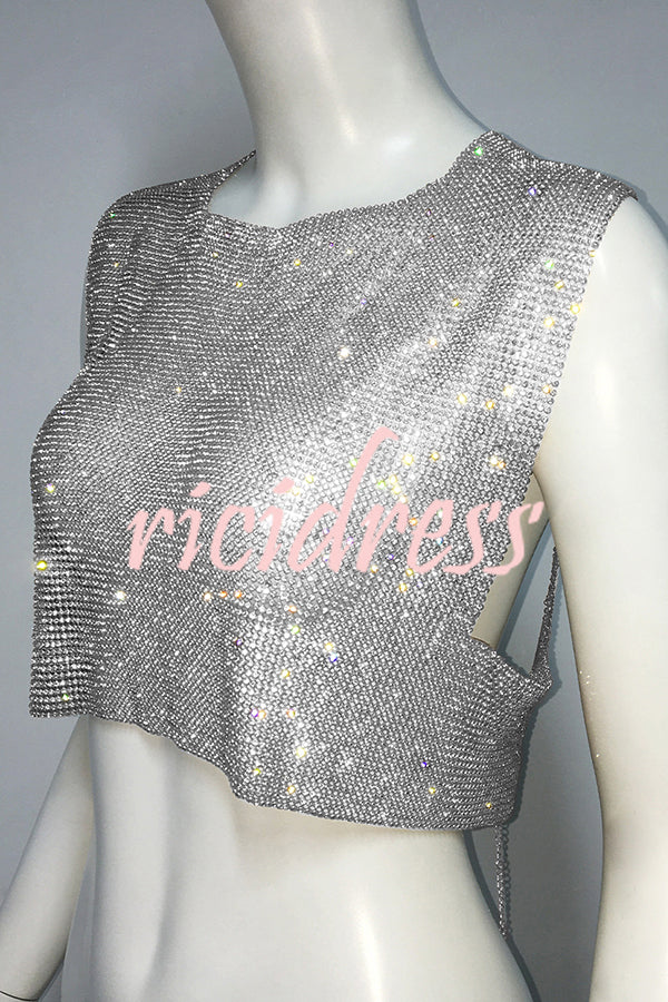 Sexy Metallic Rhinestone Backless Chain Vest