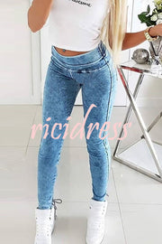Nia High Rise Elastic Waist Eyelet Lace-up Skinny Stretch Jeans