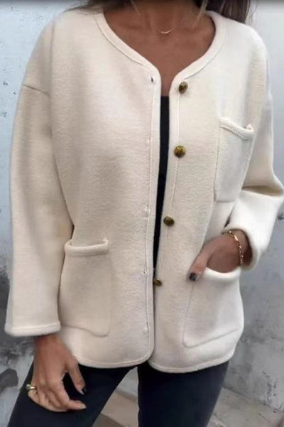 Fashionable Casual Round Neck Pocket Loose Jacket