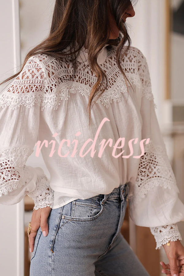 Stylish Hollow-out Patchwork Long-sleeved Elegant Shirt