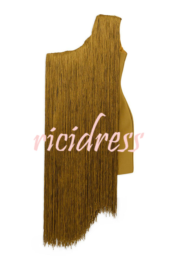 Fashion One-shoulder Slim-fit Elegant Tassel Mini Dress