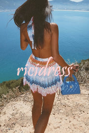 Eleanor Knit Colorful Zigzag Pattern Halter V-neck Tie-up Loose Romper