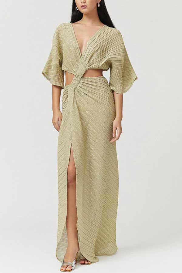 Dearest Memory Textured Fabric Center Twist Cutout Slit Maxi Dress