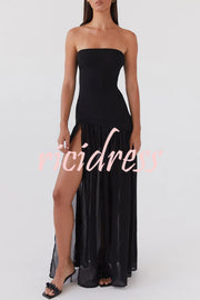 Eden Patchwork Semi-sheer Chiffon Strapless Maxi Dress