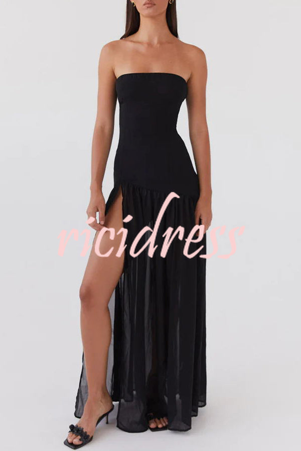 Eden Patchwork Semi-sheer Chiffon Strapless Maxi Dress