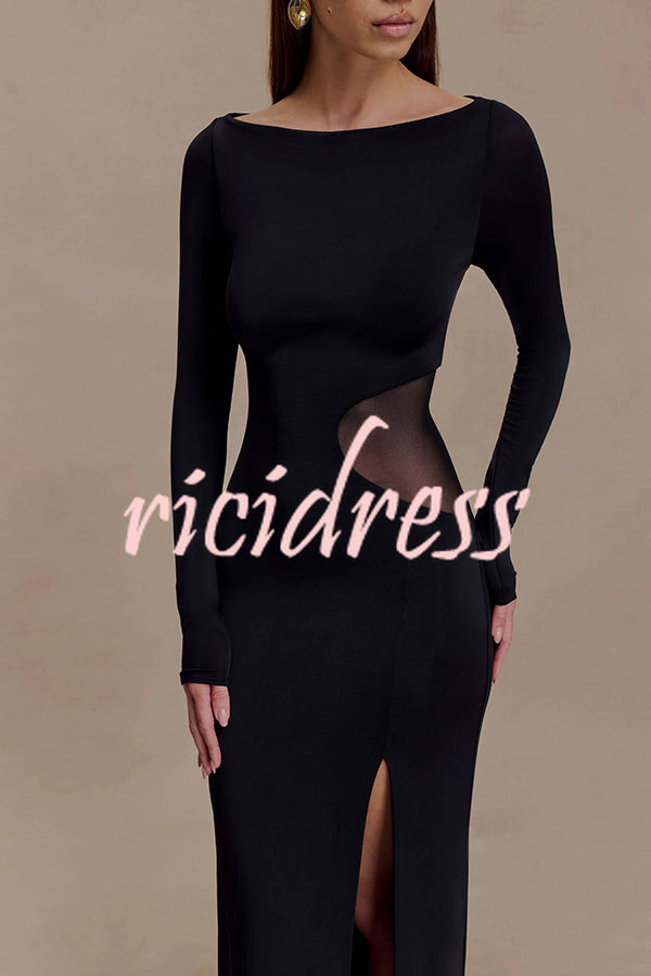 Fashion Long-sleeved Slim Sexy Hollow Slit Maxi Dress