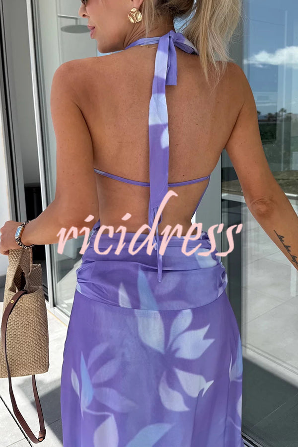 Sexy Sleeveless Backless Halter Neck Lace Up Maxi Dress