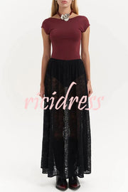 Sweet Festival Unique Lace Elastic Waist A-line Maxi Dress