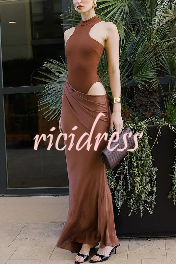 Sexy Sleeveless Slim Waist Hollow Out Maxi Dress