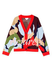 Bright and Bold Knit Abstract Color Blocks Button Long Sleeve Loose Cardigan