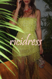 Sparkle Night Beaded Sequined Tassel Slip Midi Dress