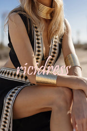 Fashionable Lock-edge Printed V-neck Lace-up Holiday Cover-up Robe