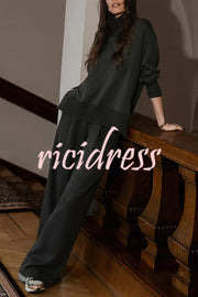 Barker High-Neck Long Sleeve Side Zipper Sweatshirt and Elastic Waist Pocketed Loose Pants Set