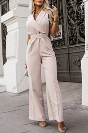 Make Your Entrance Lapel Belt Pocketed Wide Leg Formal Jumpsuit