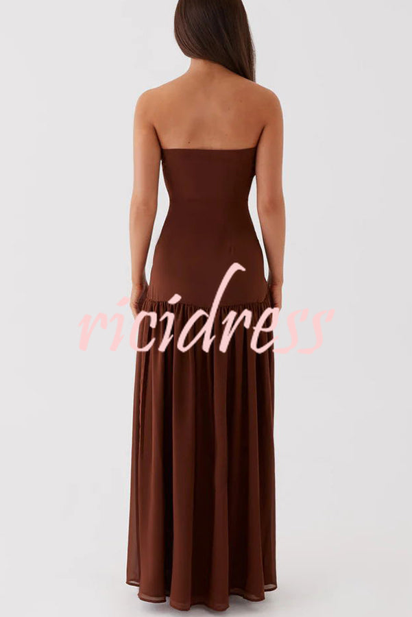 Eden Patchwork Semi-sheer Chiffon Strapless Maxi Dress