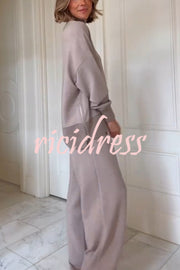 Berner High-Neck Long Sleeve Side Zipper Sweatshirt and Elastic Waist Pocketed Loose Pants Set