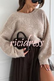 Gisella Knit Back Slit Leopard Print Bow Design Long Sleeve Relaxed Sweater