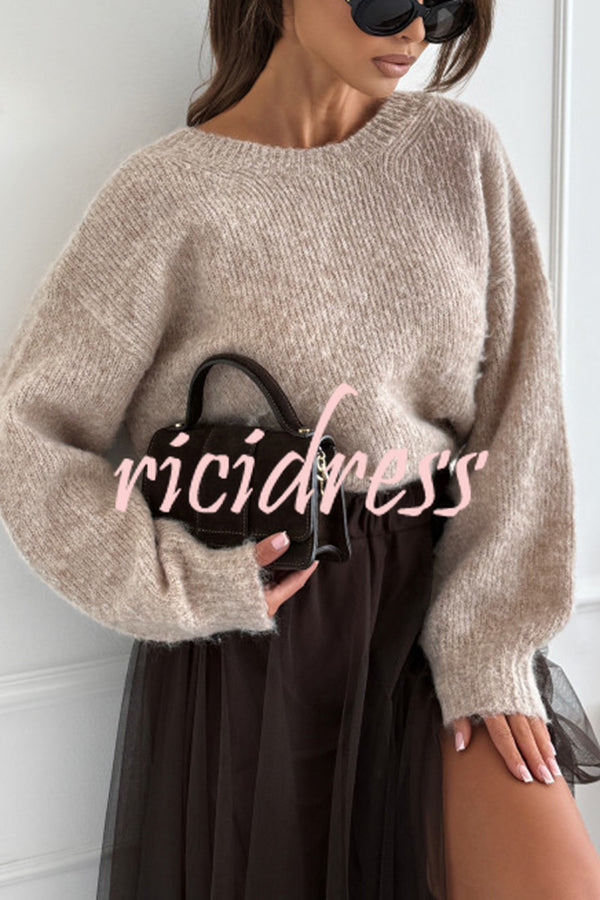 Gisella Knit Back Slit Leopard Print Bow Design Long Sleeve Relaxed Sweater