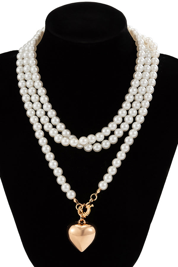 Elegant Love Pendant Imitation Pearl Multi-layer Necklace