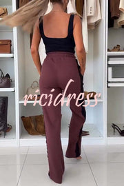 Fashion Lace Panel Long-sleeved Crop Top and Elastic Waist Tie Pocket Casual Pants Set