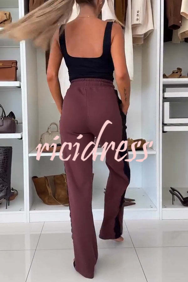 Fashion Lace Panel Long-sleeved Crop Top and Elastic Waist Tie Pocket Casual Pants Set