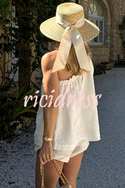 Chasing Comfort Linen Blend One Shoulder Top and Elastic Waist Pocket Shorts Set