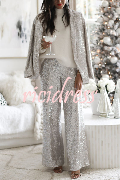 Special Treat Sequin High Rise Wide Leg Party Pants
