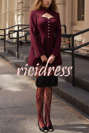 Elegant Long-sleeved Hollowed-out Button-down Slim-fit Mini Dress