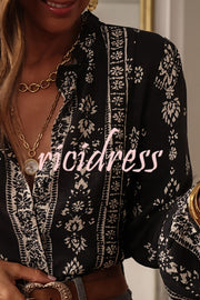 Unique Print Long-Sleeved Button-Up Elegant Shirt