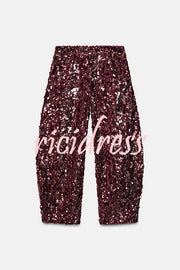 Gala Goddess Sequin High Rise Zipper Waist Wide Leg Pants