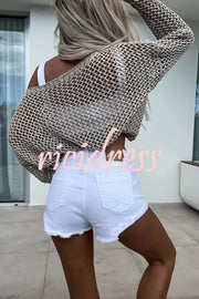 Vacation Beach Cover Up Long Sleeved Hollow Loose Top